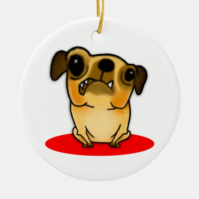 Ornamento De Cerâmica Pug do dente de Snaggle (Frente)