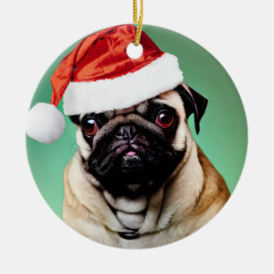 Ornamento De Cerâmica Pug Dog Christmas