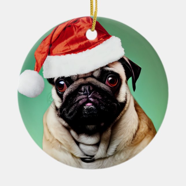 Ornamento De Cerâmica Pug Dog Christmas (Frente)