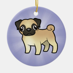 Ornamento De Cerâmica Pug dos desenhos animados (adicione sua própria