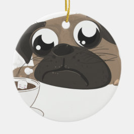 Ornamento De Cerâmica Pug e café