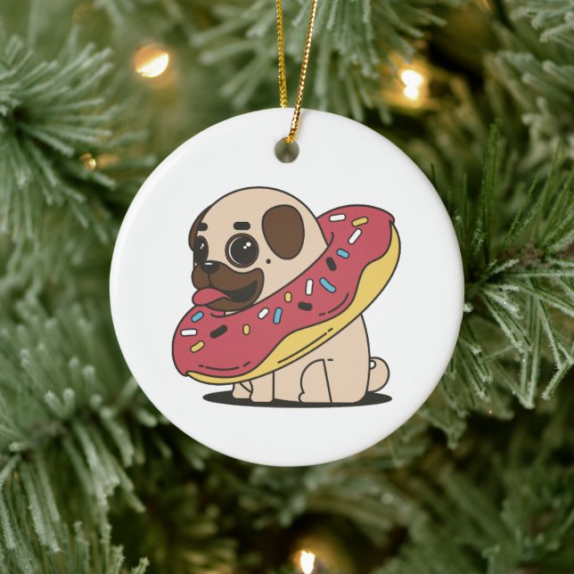 Ornamento De Cerâmica Pug em Donut (Árvore)