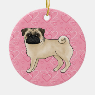 Ornamento De Cerâmica Pug Esquilo Cute Mops Em Corações Rosa Memorial de