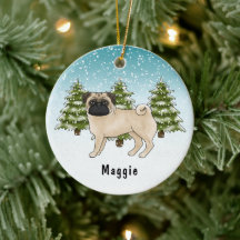Pug Fawn Fofo Desenho Animado de Cachorro na Flore