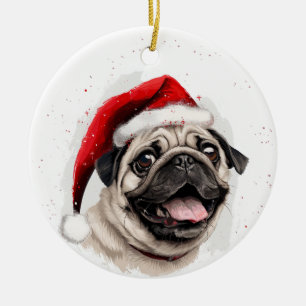 Ornamento De Cerâmica Pug Feliz Natal Personalizado