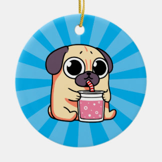 Ornamento De Cerâmica Pug Gato