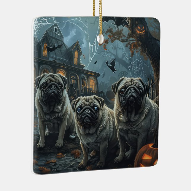 Ornamento De Cerâmica Pug Halloween - Doggy Noite Delight (Direito )