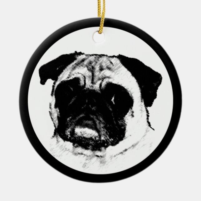 Ornamento De Cerâmica Pug in Circle (Frente)