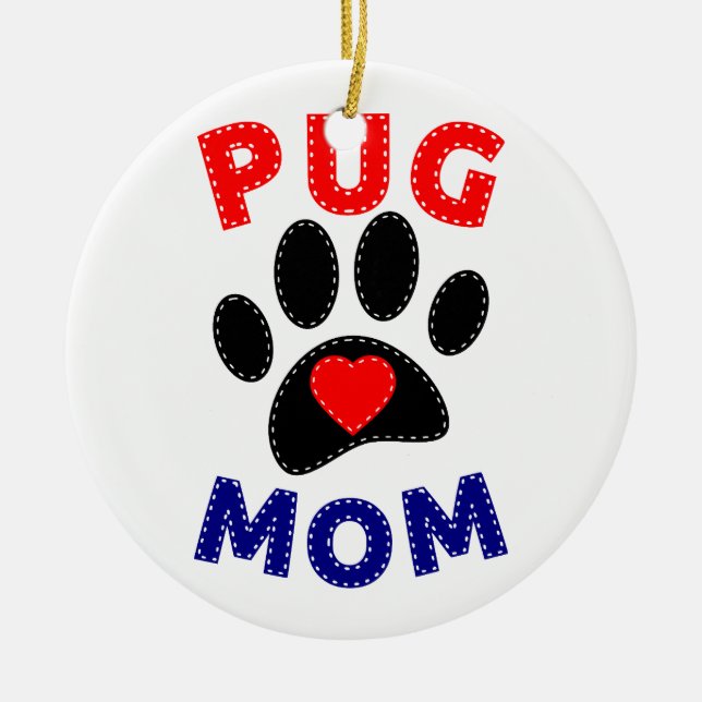 Ornamento De Cerâmica Pug Mãe Cachorro Mãe Desenho (Frente)