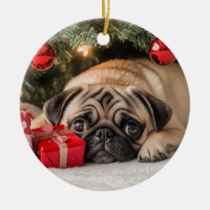 Ornamento De Cerâmica Pug Natal