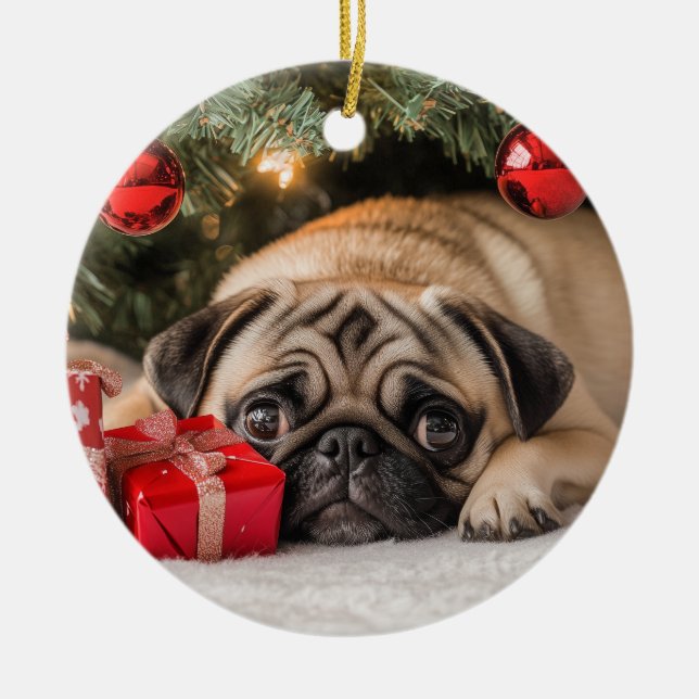 Ornamento De Cerâmica Pug Natal (Frente)