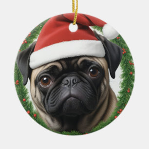 Ornamento De Cerâmica Pug Natal