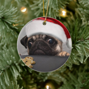 Ornamento De Cerâmica Pug Natal
