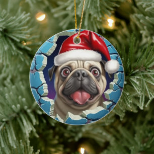 Ornamento De Cerâmica Pug Natal 3d