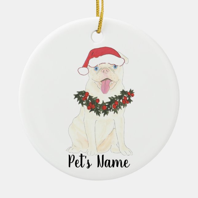Ornamento De Cerâmica Pug Personalizado (Branco) (Frente)