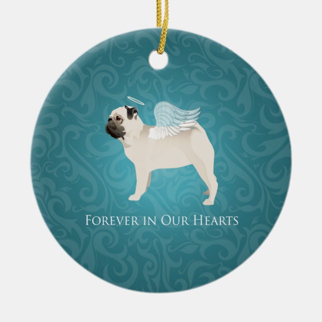 Ornamento De Cerâmica Pug Pet Memorial - Pug Angel (Frente)