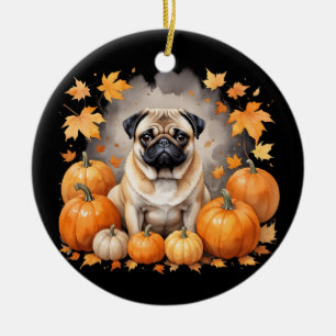 Ornamento De Cerâmica Pug Pumpkin Dia de Ação de Graças Caiu Cachorro do