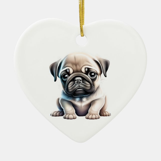 Ornamento De Cerâmica Pug Puppy Personalizado (Frente)