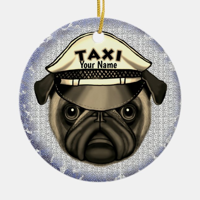Ornamento De Cerâmica Pug Taxi (Frente)
