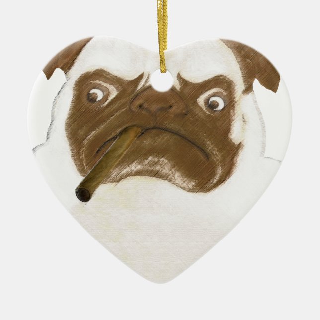 Ornamento De Cerâmica Puggy personalizado com charuto (Frente)