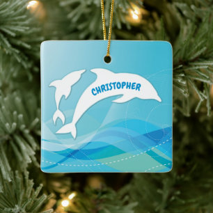 Ornamento De Cerâmica Pulando golfinho no Oceano Personalizado
