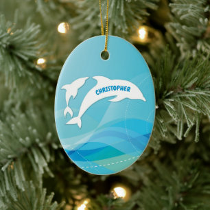 Ornamento De Cerâmica Pulando golfinho no Oceano Personalizado
