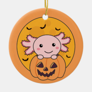 Ornamento De Cerâmica Pumpkin Axolotl Amava Animais Doce Para O Hallowee