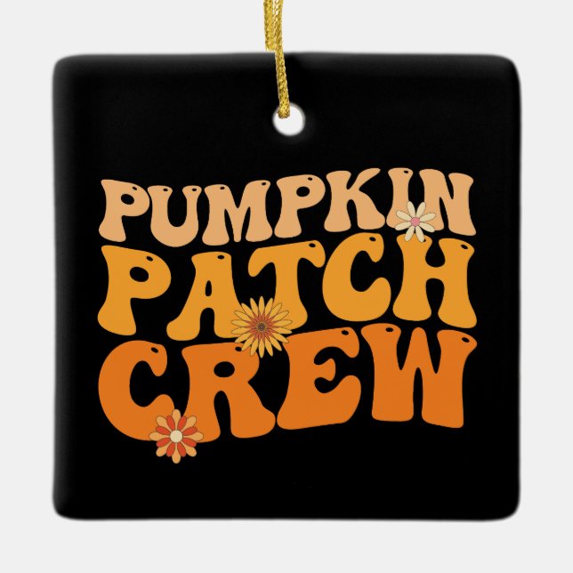 Ornamento De Cerâmica Pumpkin Patch Crew Retro Groovall outono (Frente)