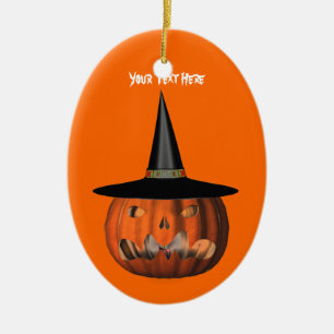 Ornamento De Cerâmica Pumpkin Witch Hat Halloween Ornament