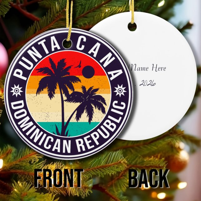Ornamento De Cerâmica Punta Cana Dominican Palm Tree Beach Vintage (Criador carregado)