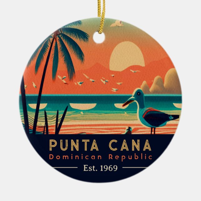 Ornamento De Cerâmica Punta Cana DR. Retro Sunset Souvenirs 1960 (Frente)