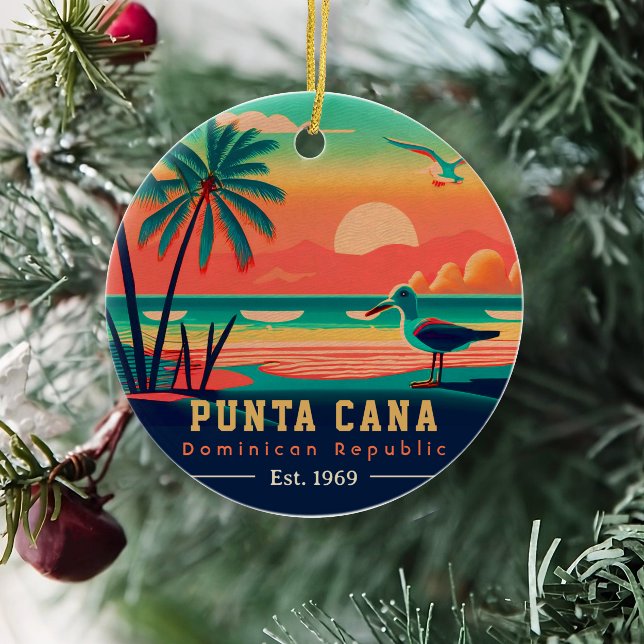 Ornamento De Cerâmica Punta Cana DR. Retro Sunset Souvenirs 1960 (Criador carregado)