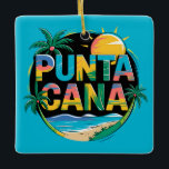Ornamento De Cerâmica Punta Cana Sunset Coloride Viagem Art Emblem<br><div class="desc">Design de arte vetorial de Punta Cana. A área de Bávaro e Punta Cana se combinam para formar o que é conhecido como La Costa del Coco,  ou a Costa do Coco,  uma área de resorts lavos e inclusivos.</div>