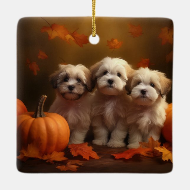 Ornamento De Cerâmica Puppy Autumn Delight Pumpkin (Verso)