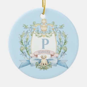 Ornamento De Cerâmica Puppy Blue Ribbon Crest   Baby Boy