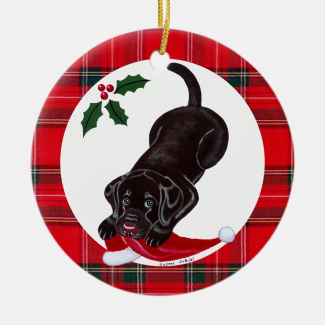 Ornamento De Cerâmica Puppy de chocolate de Natal personalizado (Frente)