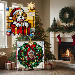 Ornamento De Cerâmica Puppy de Natal Envolto em Vidro Falso Pintado