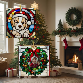 Ornamento De Cerâmica Puppy de Natal Vidro Falso Manchado