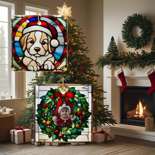 Ornamento De Cerâmica Puppy de Natal Vidro Falso Manchado