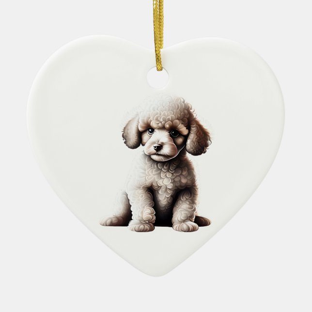 Ornamento De Cerâmica Puppy de Poodle Miniatura Personalizada (Frente)