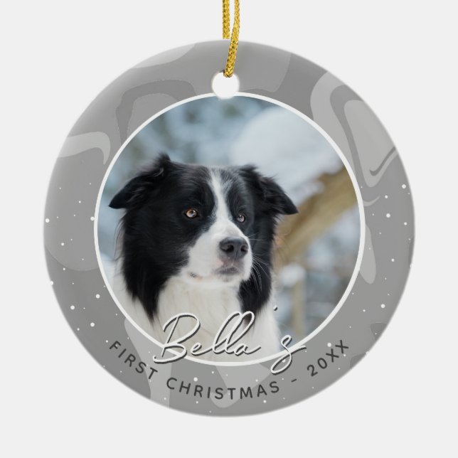 Ornamento De Cerâmica Puppy First Christmas Border Collie Dog Foto (Frente)