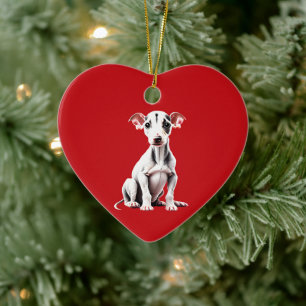 Ornamento De Cerâmica Puppy Greyhound Personalizado Natal Vermelho