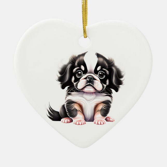Ornamento De Cerâmica Puppy japonês personalizado (Frente)
