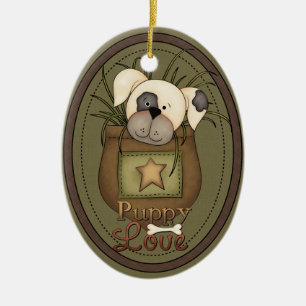 Ornamento De Cerâmica Puppy Love Ornament de fotos de Natal para o seu c