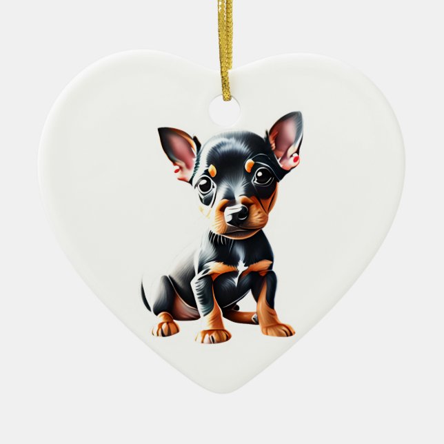 Ornamento De Cerâmica Puppy Miniatura Personalizada Pinscher (Frente)