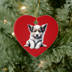 Ornamento De Cerâmica Puppy Personalizado de Border Collie Natal Vermelh