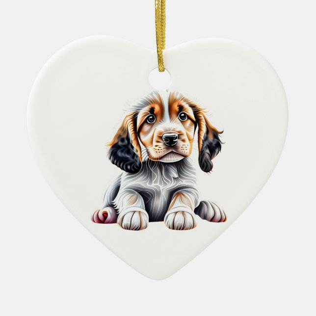 Ornamento De Cerâmica Puppy personalizado para setter inglês (Frente)