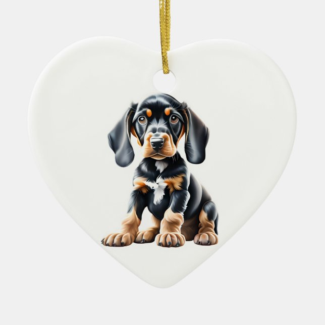 Ornamento De Cerâmica Puppy preto e marrom personalizado (Frente)