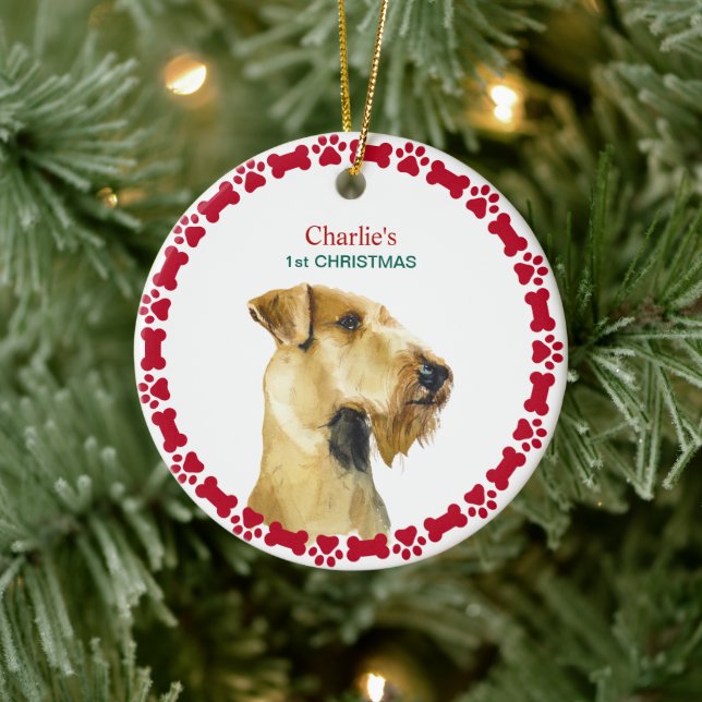 Ornamento De Cerâmica Puppy Primeiro Natal Personalizado Airedale Terrie (Árvore)