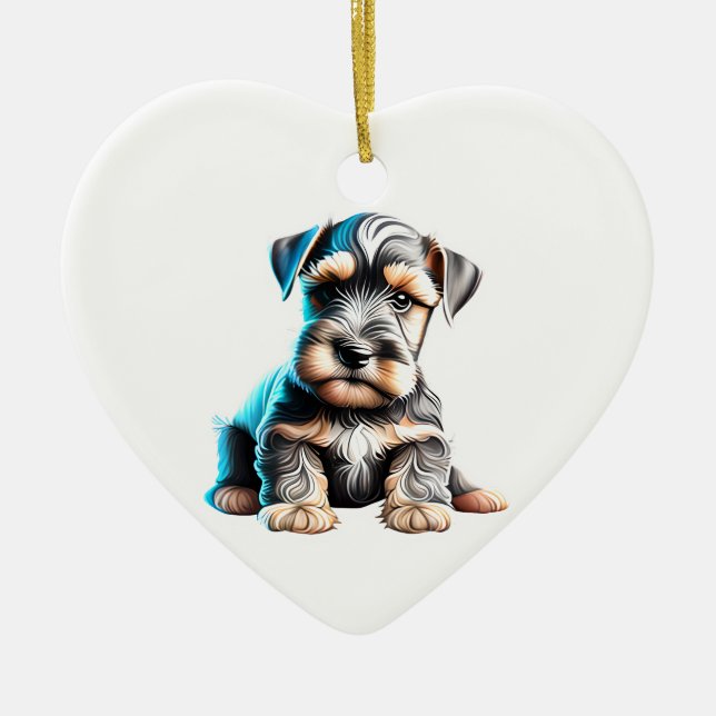 Ornamento De Cerâmica Puppy Schnauzer Miniatura Personalizada (Frente)